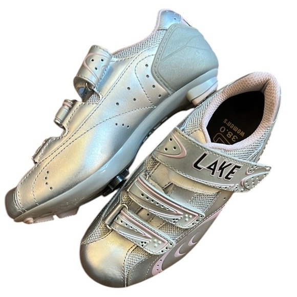 Lake Cycling Women’s Road Bike Shoes Silver/Pink Hook/Loop 3-Bolt Size US7 EU38 - Picture 1 of 15
